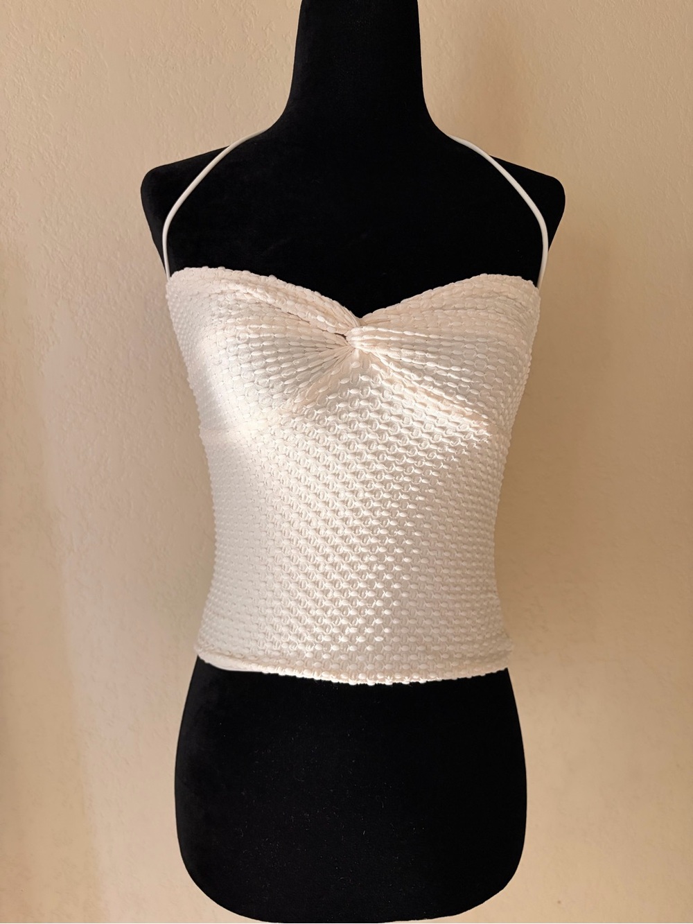 Edikted Zoee White Textured Halter Crop Camisole